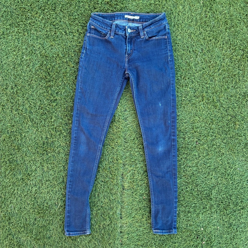 Levis Women's 24x27 535 Super Skinny Slim Jeans Dark Wash Indigo Denim Faded Y2K